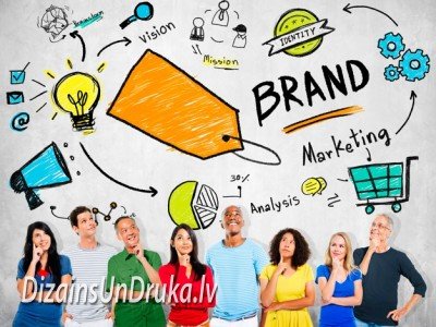 logo-firmas-stils-tipografijas-2019-1 People look at a graphic visualization of the corporate style and brand development process