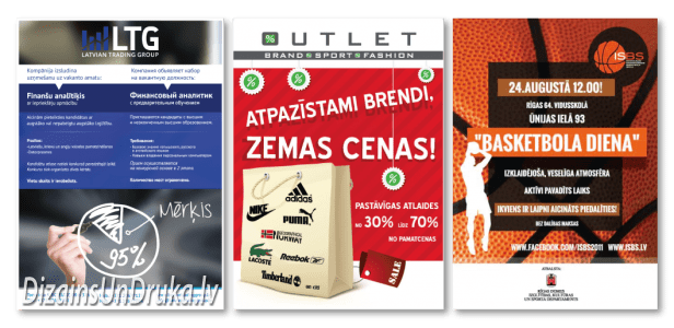p-2 Три образца печати плакатов: афиши LTG, Outlet и «День баскетбола»