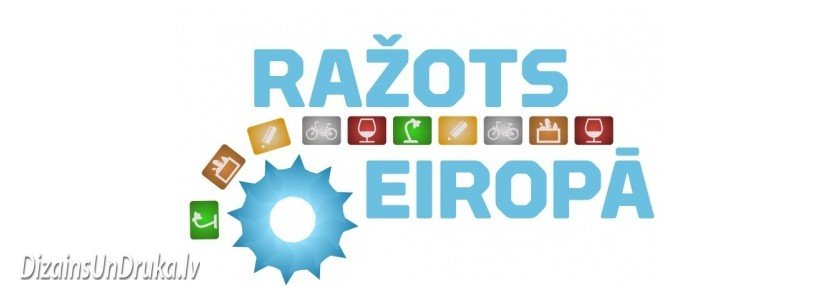 razots-eiropa-1 Made in Europe" program logo with gear, icons and Design and Print text