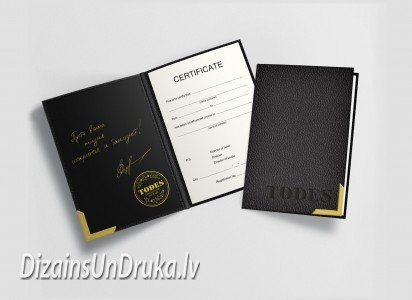 todes_diplom_17-1 Black diploma covers with gold corners and a certificate visible inside