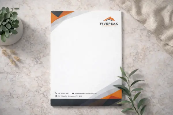 Custom letterhead printing with company logo and contact details