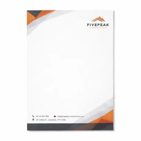 Fivepeak Construction custom letterhead with logo and geometric design