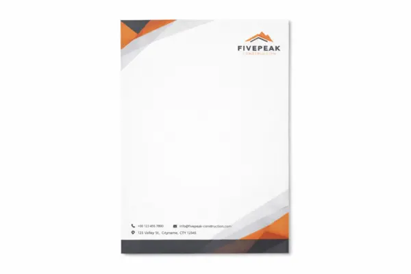 Fivepeak Construction custom letterhead with logo and geometric design