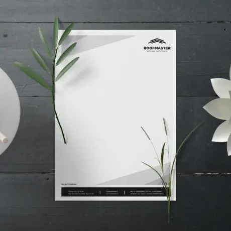 Custom letterhead printing sample with Roofmaster logo and company details