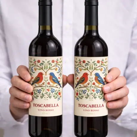 Этикетки для бутылок Toscabella с иллюстрациями птиц и цветов