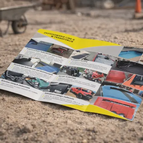 Atvērts buklets uz smiltīm kā bukletu izgatavošanas un drukas paraugs