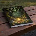 Книга Sambla Taro в мягкой обложке на деревянной скамейке