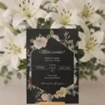 Tumšs kāzu ielūgums vecākiem ar ziedu dizainu – ielūgumu izgatavošana un druka