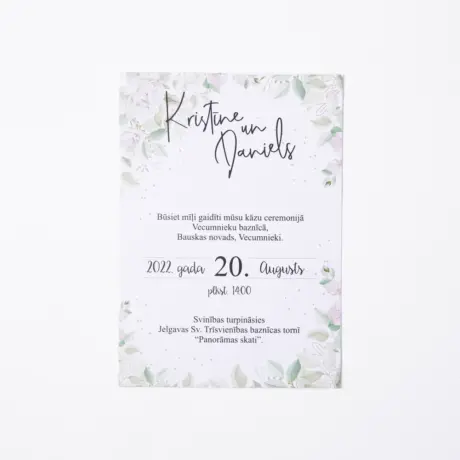 Kāzu ielūgums ar ziedu motīvu kā paraugs ielūgumu izgatavošanai un drukai