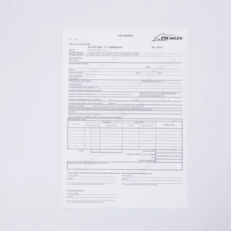 Paškopējošā veidlapa pavadzīme ar uzņēmuma rekvizītiem un tabulu