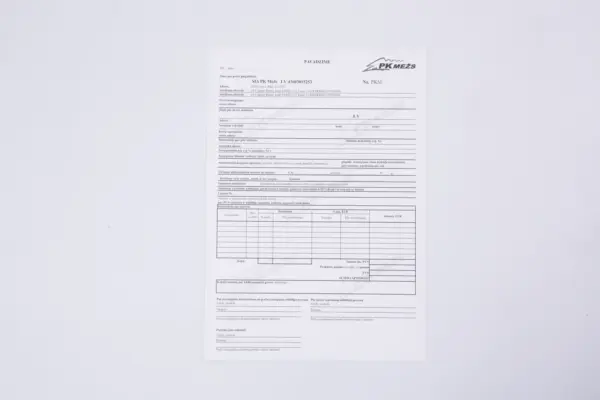 Paškopējošā veidlapa pavadzīme ar uzņēmuma rekvizītiem un tabulu