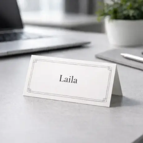 Белая настольная карточка с именем Laila — пример изготовления и печати настольных карточек