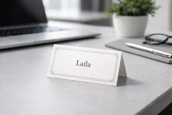 Белая настольная карточка с именем Laila — пример изготовления и печати настольных карточек