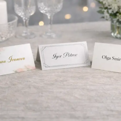 Custom place card printing samples with different designs for a festive table