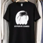 Melns T-krekls ar apdruku HYPERVR GAMES un tēlu ar VR brillēm