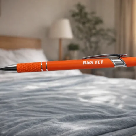 Orange engraved metal pen with stylus tip, MC TOUCH