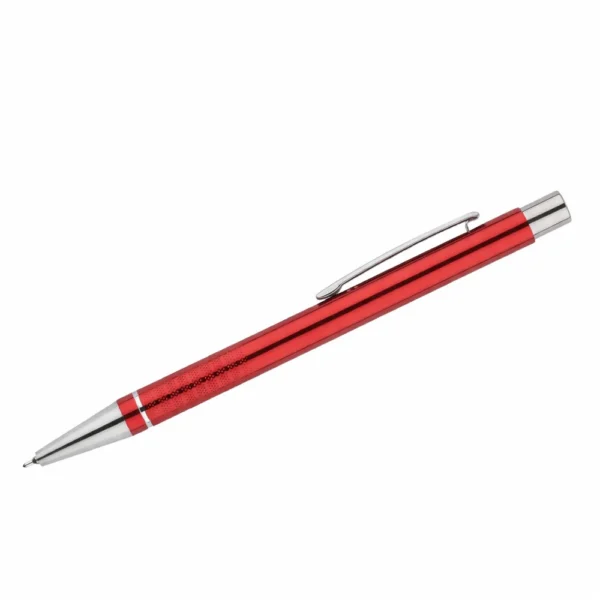 Red engraved metal pen with silver-colored details, VP TIKO