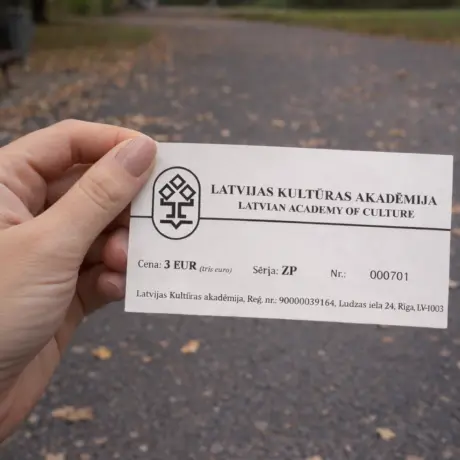 Nodrukāta Latvijas Kultūras akadēmijas biļete ar numerāciju un cenu