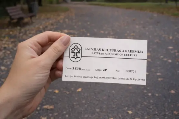 Nodrukāta Latvijas Kultūras akadēmijas biļete ar numerāciju un cenu