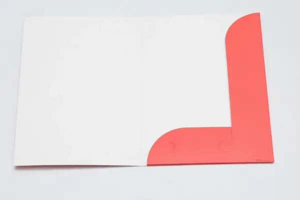 Open custom document folder with a red pocket on the right side