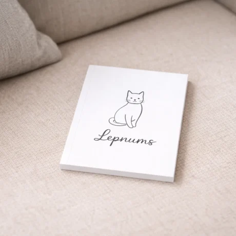 Balts bloknots ar kaķa zīmējumu un uzrakstu Lepnums, kvalitatīva bloknotu druka