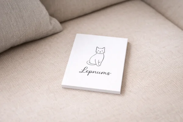 Balts bloknots ar kaķa zīmējumu un uzrakstu Lepnums, kvalitatīva bloknotu druka