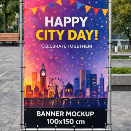 Baneru drukas paraugs – krāsains 100x150 cm reklāmas baneris uz metāla rāmja