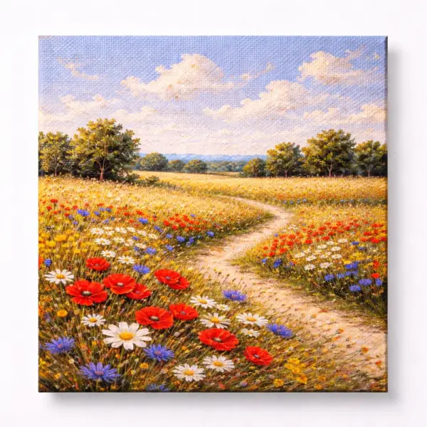 Изготовление и печать холстов с пейзажем цветущего луга и тропинки