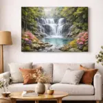 Изготовление и печать холстов: водопадный пейзаж как стильный акцент в гостиной