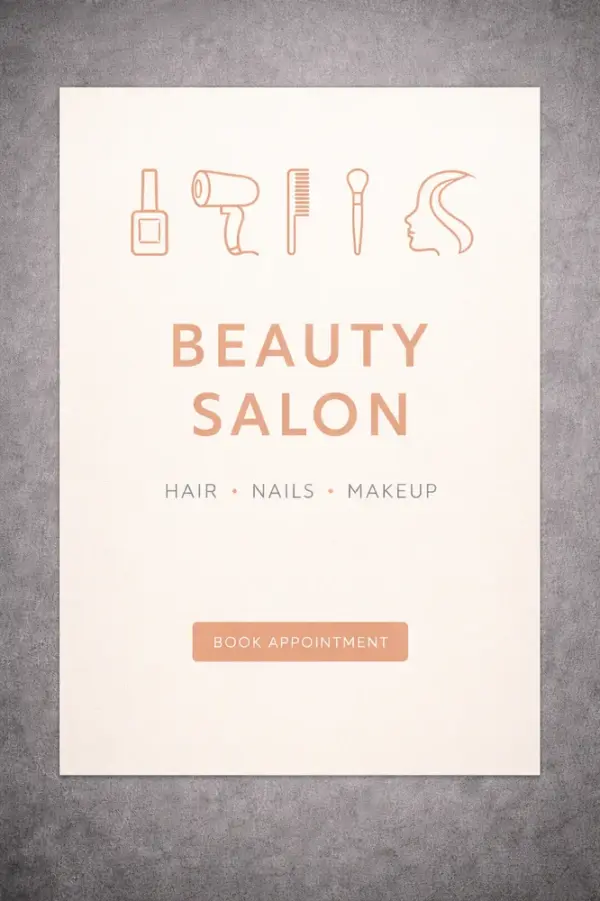 Skaistumkopšanas salona afišas dizains un druka ar pakalpojumu ikonām