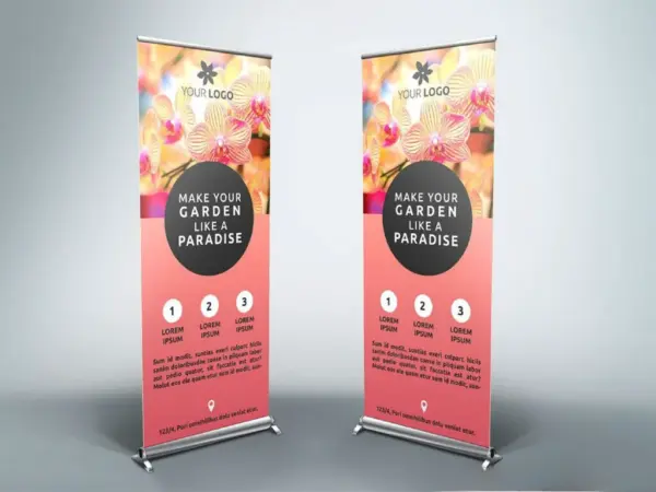 Два Roll-up стенда с ярким цветочным принтом и алюминиевой конструкцией