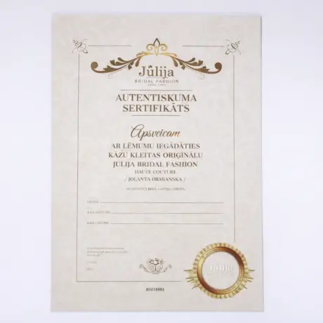 Custom certificate printing for an authenticity certificate with gold foil and seal on design paper