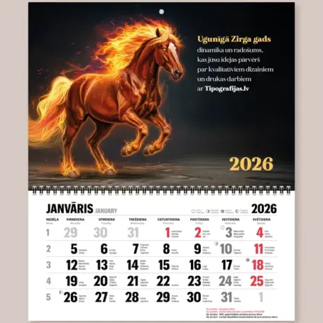 2026 wall calendar with a fiery horse, custom wall calendar printing