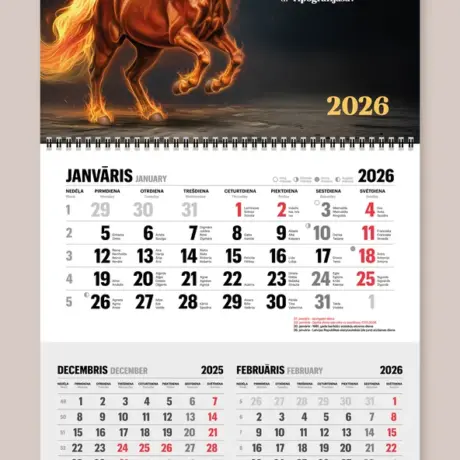 Custom wall calendar printing with a fiery horse design for January 2026