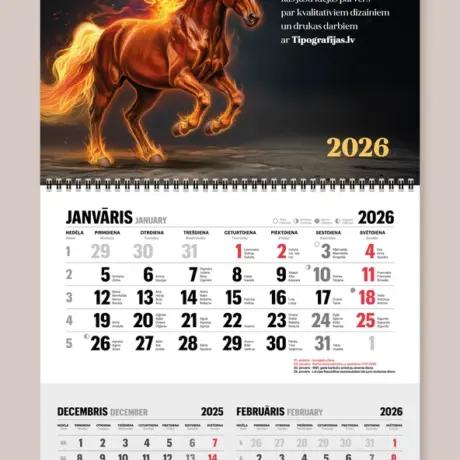 2026 custom wall calendar printing with a fiery horse design and high-quality print